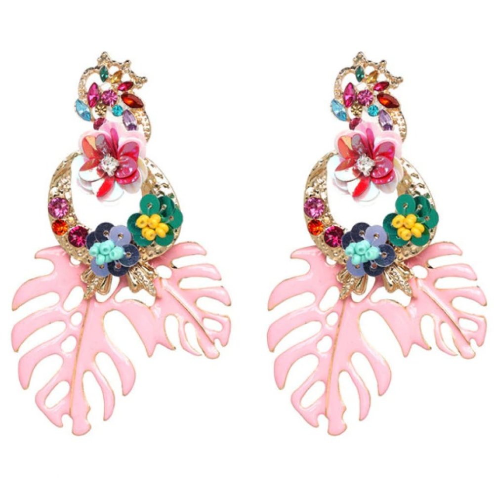 Last One: "Charisma" Light  Pink Tropical Statement floral earring